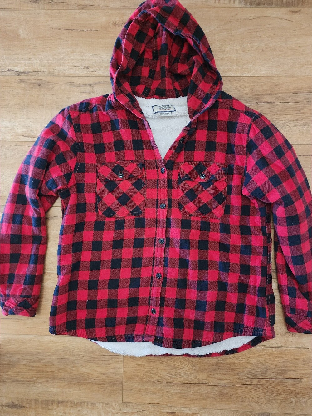 Boston Traders Hooded Jacket Flannel Buffalo Plaid Sherpa Lined Women's L